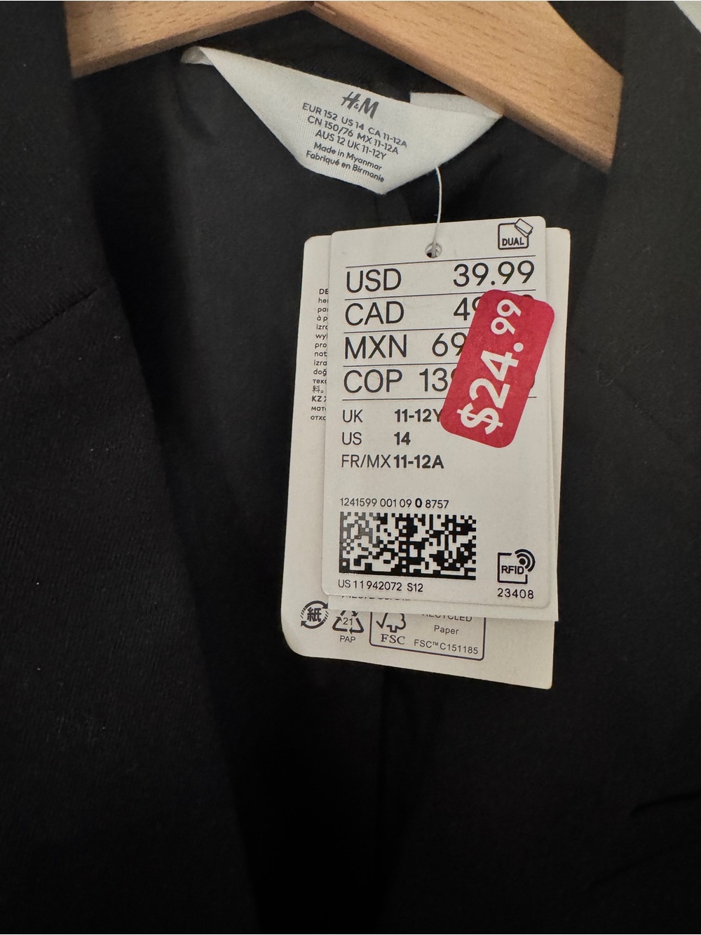 H&M Black Kids Blazer Jacket - Classic Tailored Look - Picture 2 of 6